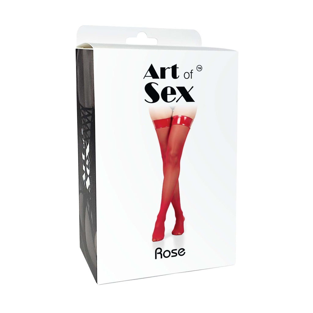 Art of Sex (Україна) Панчохи в дрібну сітку з лакованою коронкою Art of Sex - Rose, колір чорний з ефектом голограми, М