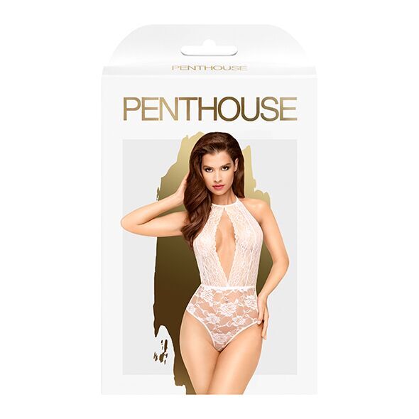 Penthouse (Німеччина) Боді з глибоким декольте та високими трусиками Penthouse - Toxic Powder White S/M
