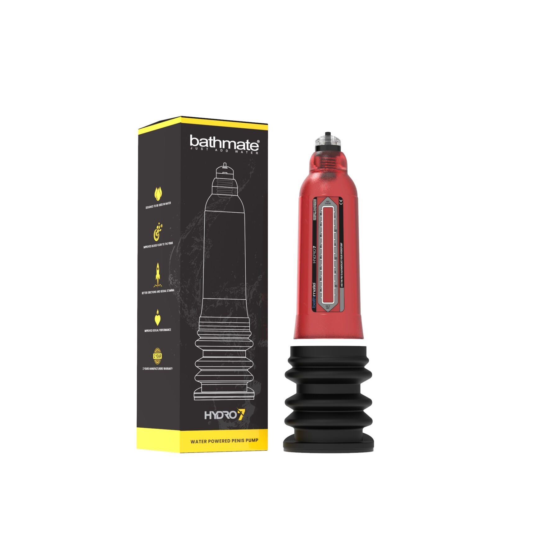 Bathmate (Великобританія) Гідропомпа Bathmate Hydro 7 Red, для члена довжиною від 12,5 до 18 см, діаметр до 5 см