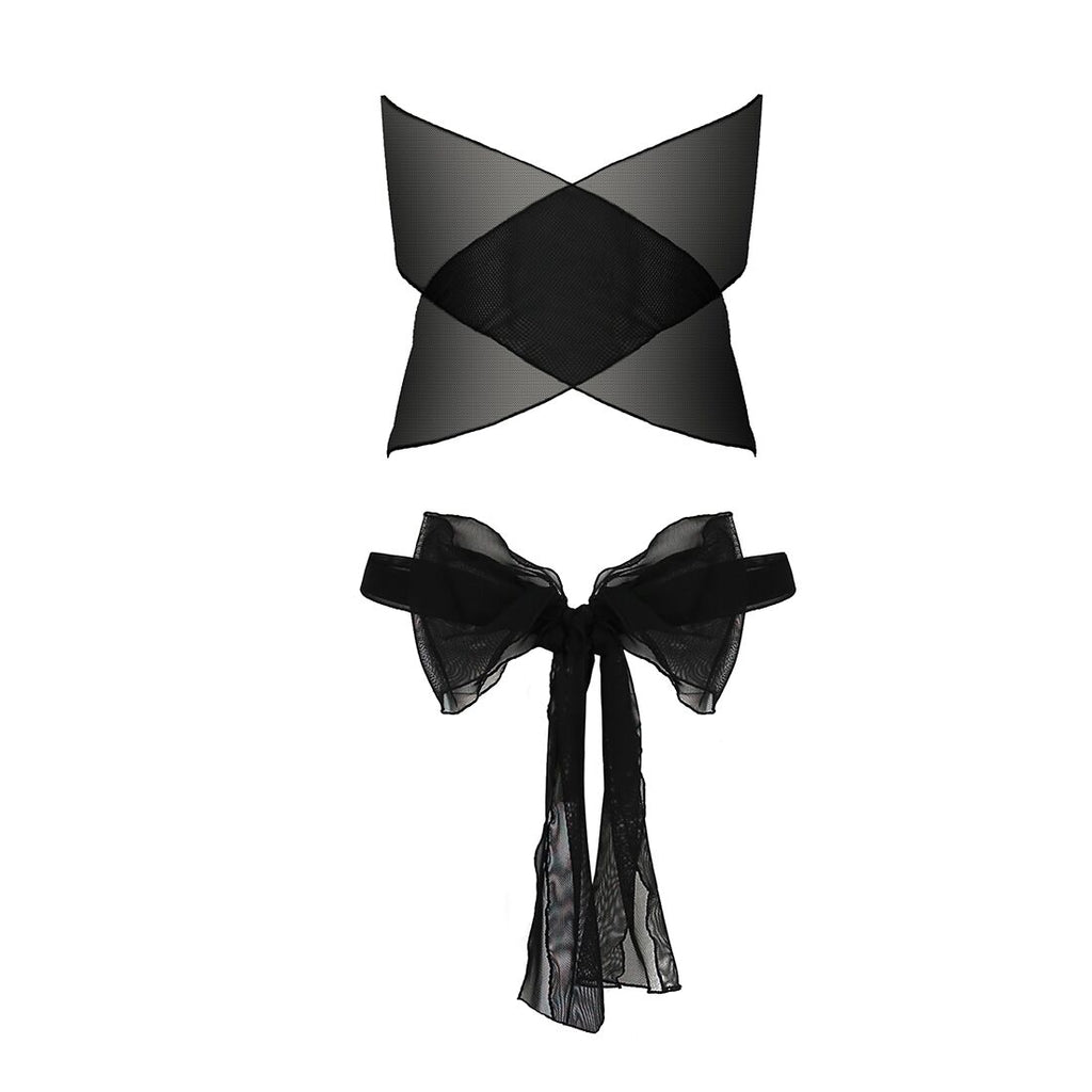 Passion (Польща) Комплект білизни Passion AMORE SET black, стрінги і ліф у вигляді подарункової стрічки з бантом