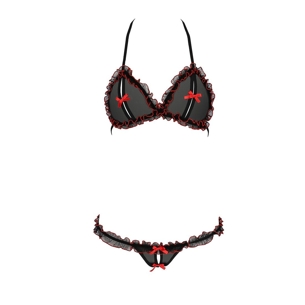 Passion (Польща) Комплект білизни Passion GIANA BIKINI XXL/XXXL, black, напівпрозорі ліф і трусики з бантиками