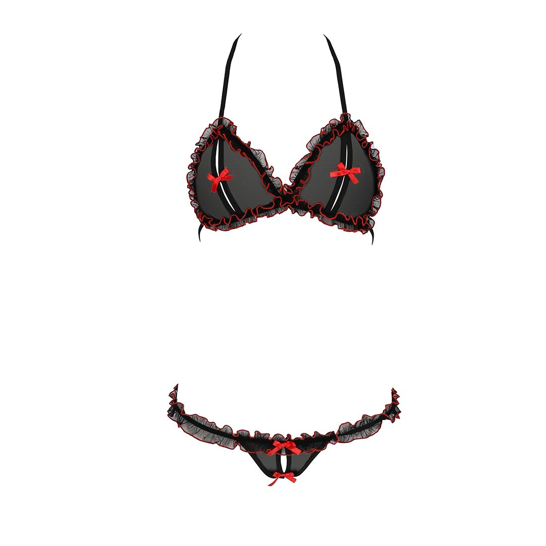 Passion (Польща) Комплект білизни Passion GIANA BIKINI XXL/XXXL, black, напівпрозорі ліф і трусики з бантиками