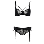 Комплект білизни Passion PAULINE SET XXL/XXXL, black, стрепи, ліф, стрінги і поя