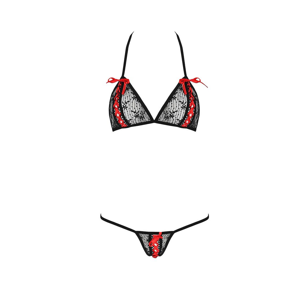 Passion (Польща) Комплект білизни Passion MELISSA BIKINI L/XL, black, ліф зі шнурівкою і трусики стрінги