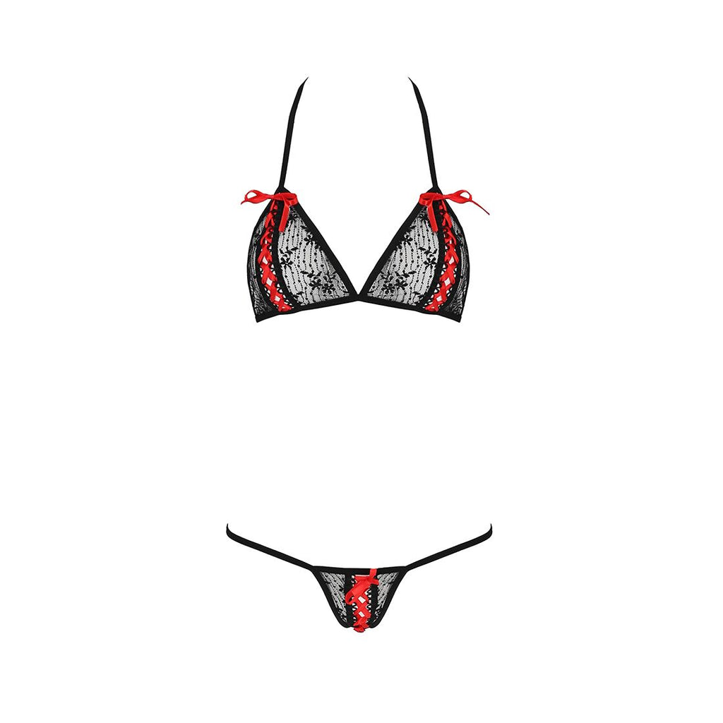 Passion (Польща) Комплект білизни Passion MELISSA BIKINI XXL/XXXL, black, ліф зі шнурівкою і трусики-стрінги