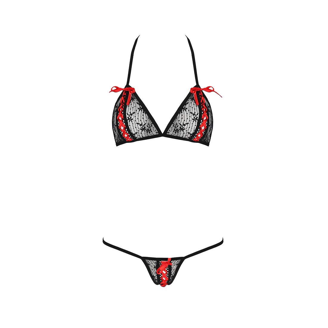 Passion (Польща) Комплект білизни Passion MELISSA BIKINI XXL/XXXL, black, ліф зі шнурівкою і трусики-стрінги