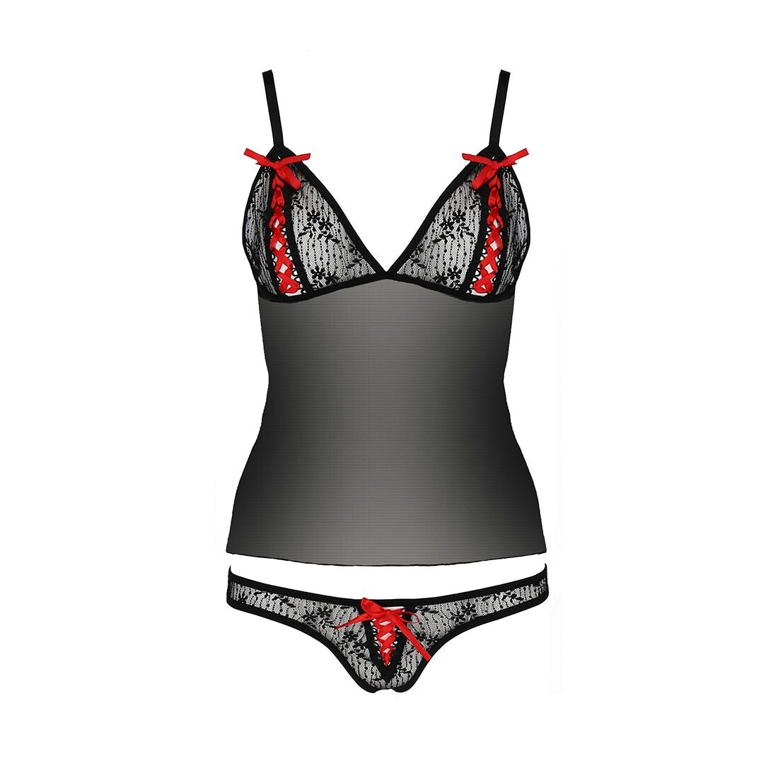 Passion (Польща) Комплект білизни Passion MELISSA SET L/XL, black, ліф-сорочка зі шнурівкою і трусики