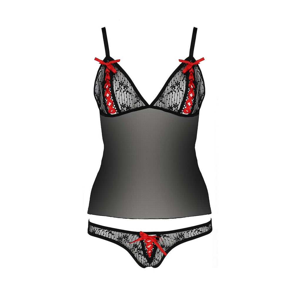 Комплект білизни Passion MELISSA SET S/M, black, ліф-сорочка зі шнурівкою і трус