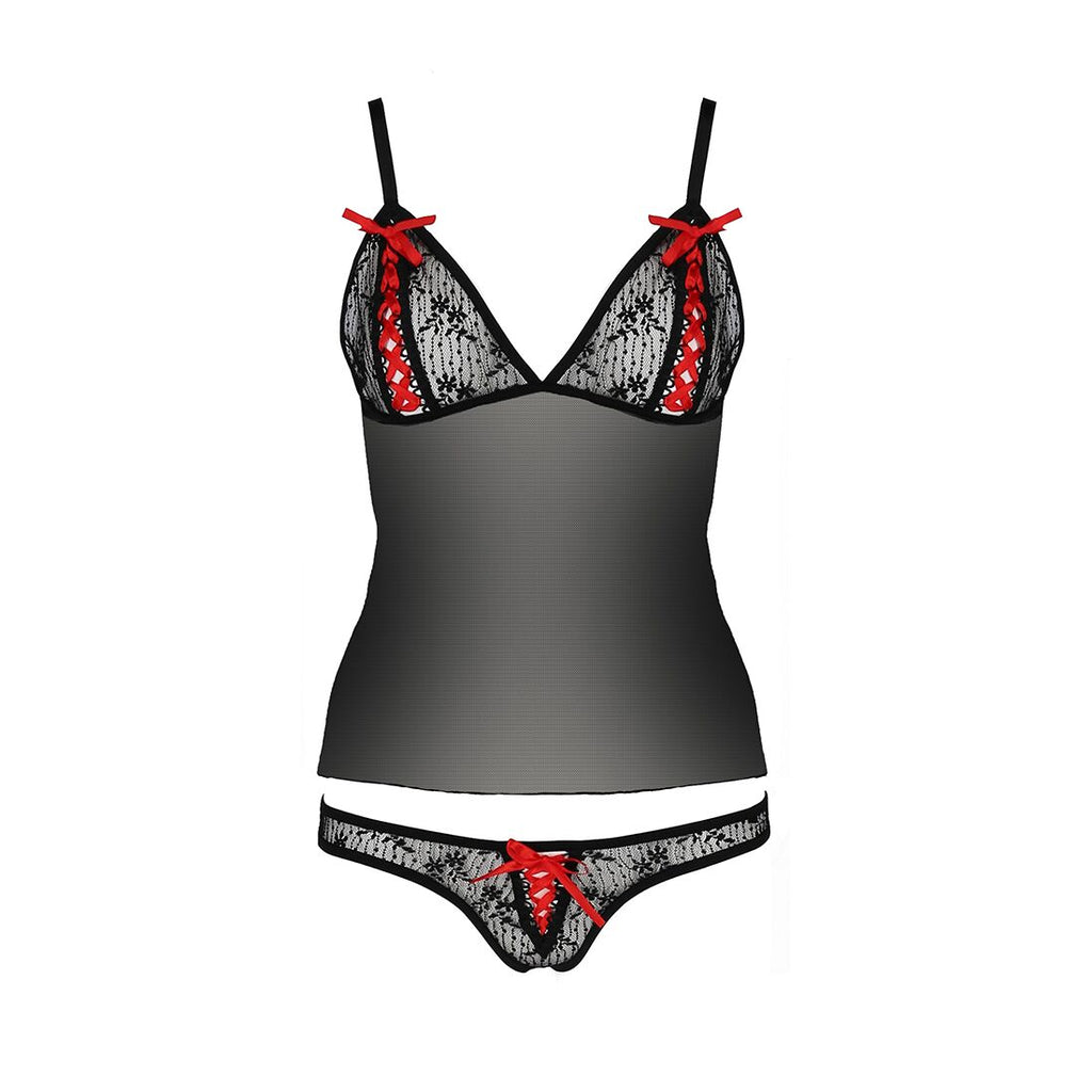 Passion (Польща) Комплект білизни Passion MELISSA SET XXL/XXXL, black, ліф-сорочка зі шнурівкою і трусики