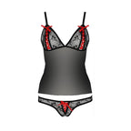 Комплект білизни Passion MELISSA SET XXL/XXXL, black, ліф-сорочка зі шнурівкою і трусики