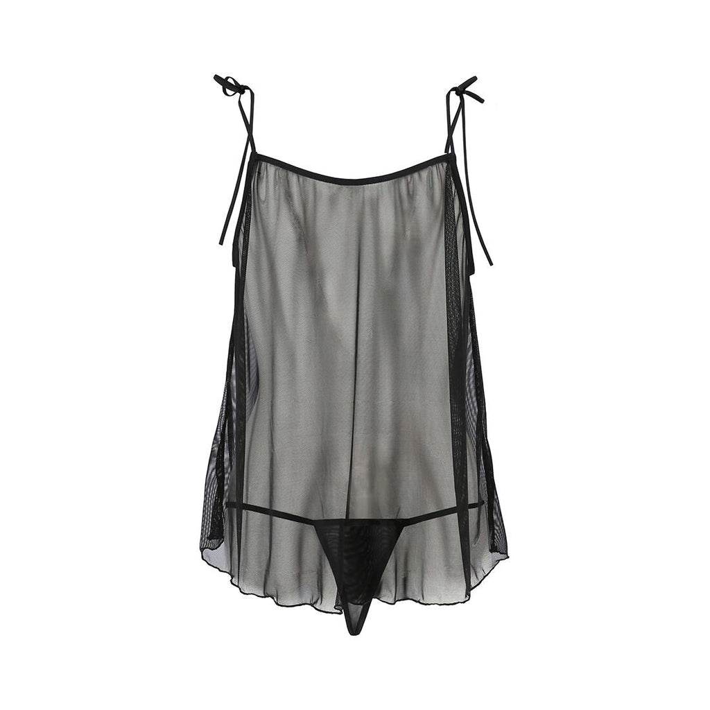 Сорочка прозора бебі-дол Passion MELANIA CHEMISE L/XL, black, трусики, на тонких