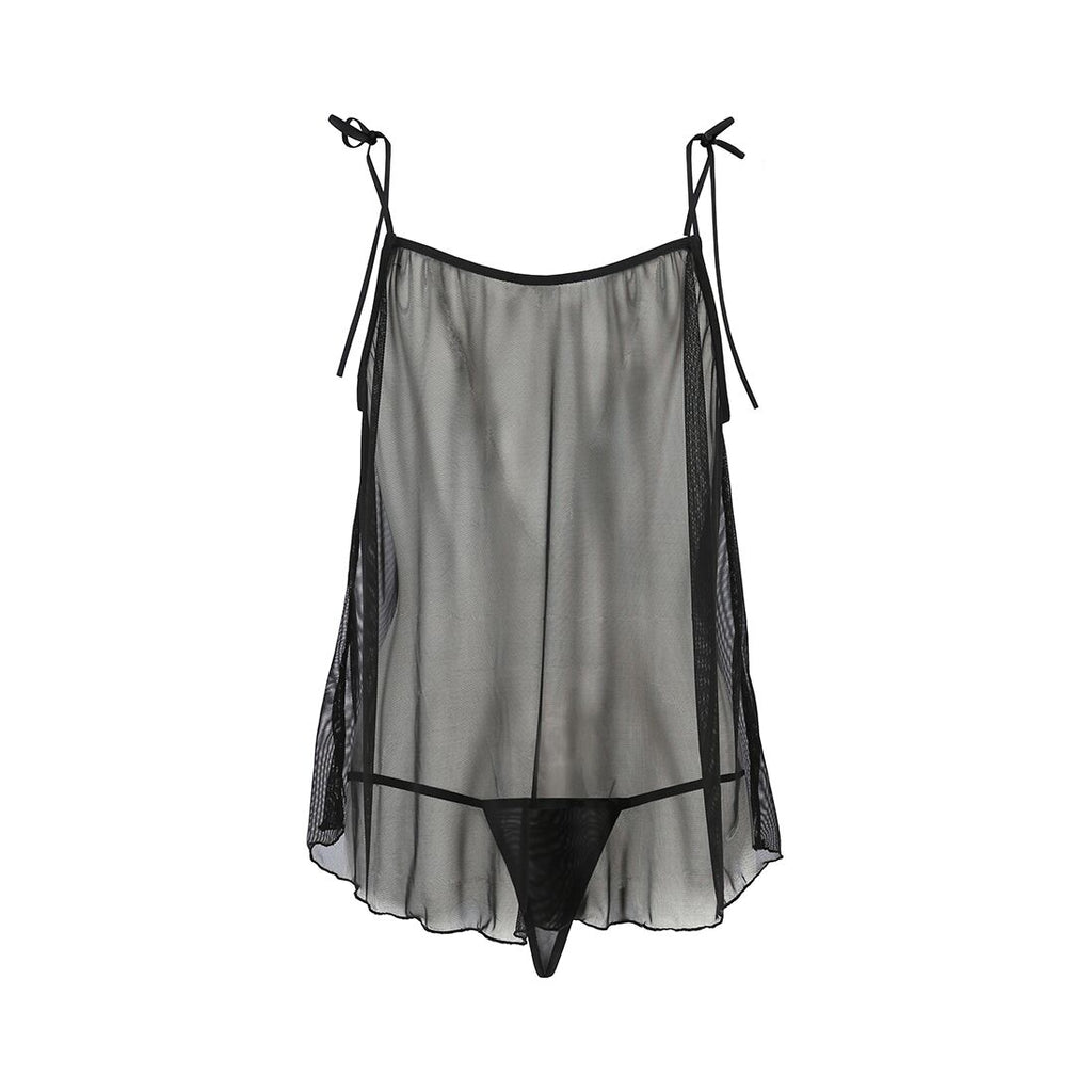 Passion (Польща) Сорочка прозора бебі дол Passion MELANIA CHEMISE S/M, black, трусики, на тонких бретелях