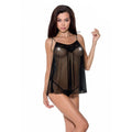 Passion (Польща) Сорочка прозора бебі дол Passion MELANIA CHEMISE S/M, black, трусики, на тонких бретелях