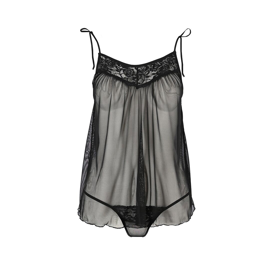 Passion (Польща) Сорочка прозора бебі-дол Passion MELANIA CHEMISE XXL/XXXL, black, трусики, на тонких бретелях