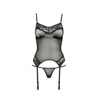 Корсет з пажами Passion MELANIA CORSET, трусики, напівпрозорий