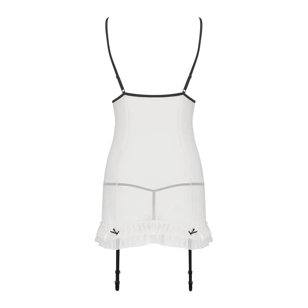 Passion (Польща) Сорочка прозора з пажами Passion ORIHIME CHEMISE L/XL, white, трусики, стрепи