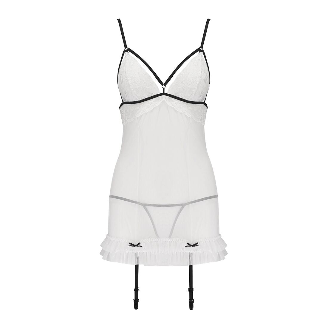 Passion (Польща) Сорочка прозора з пажами Passion ORIHIME CHEMISE S/M, white, трусики, стрепи