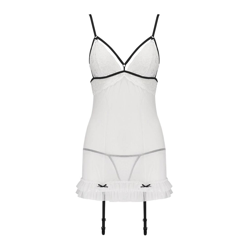 Сорочка прозора з пажами Passion ORIHIME CHEMISE XXL/XXXL, white, трусики, стреп