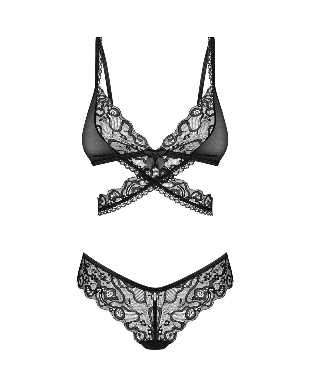 Obsessive (Польща) Комплект Obsessive Blomentis 2-pcs set, M/L, мереживний, ліф із зав’язками на спині, трусики-сліпи