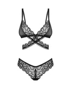 Комплект Obsessive Blomentis 2-pcs set, мереживний, ліф із зав’язками на спині, трусики-сліпи