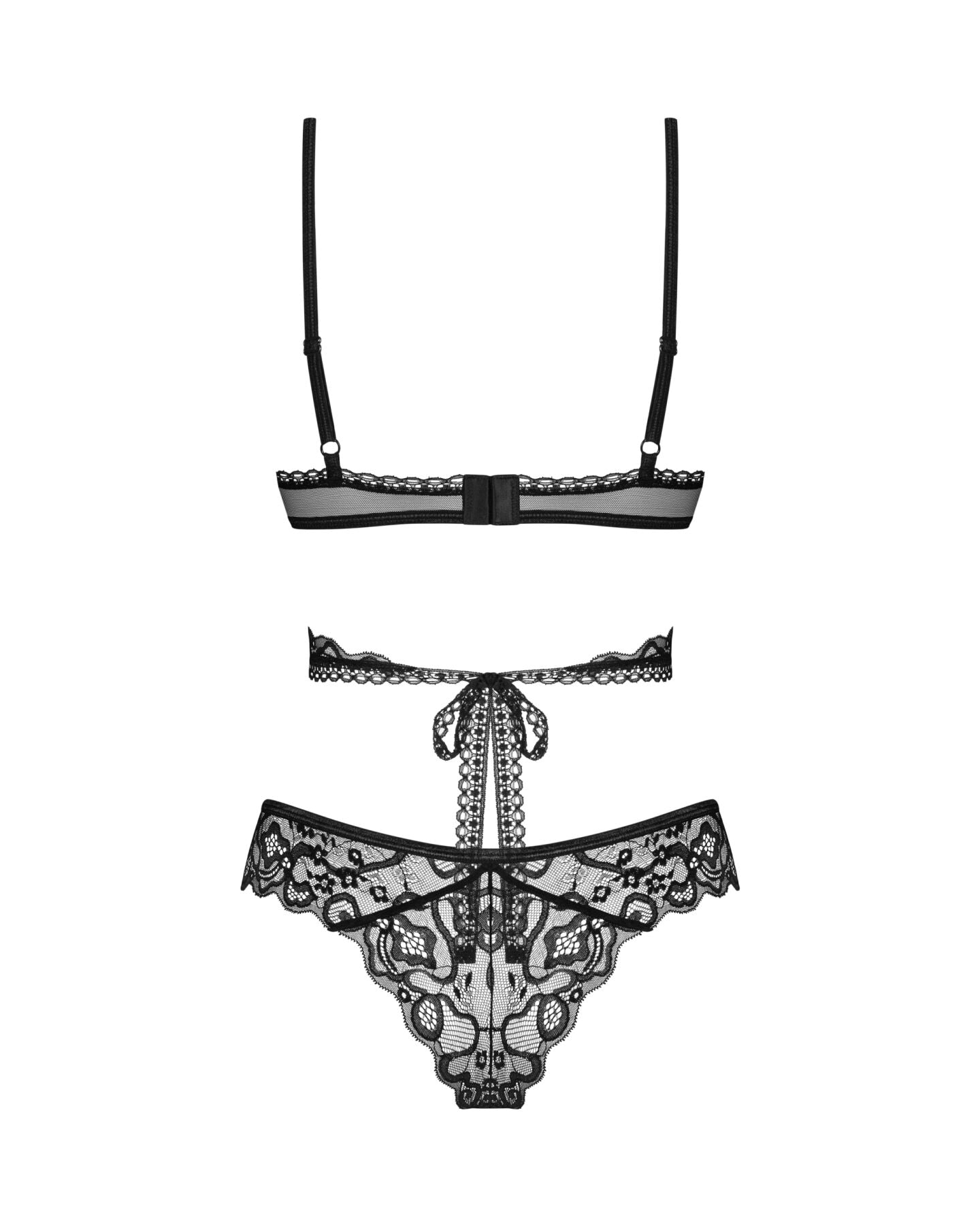 Obsessive (Польща) Комплект Obsessive Blomentis 2-pcs set, XS/S, мереживний, ліф із зав’язками на спині, трусики-сліпи