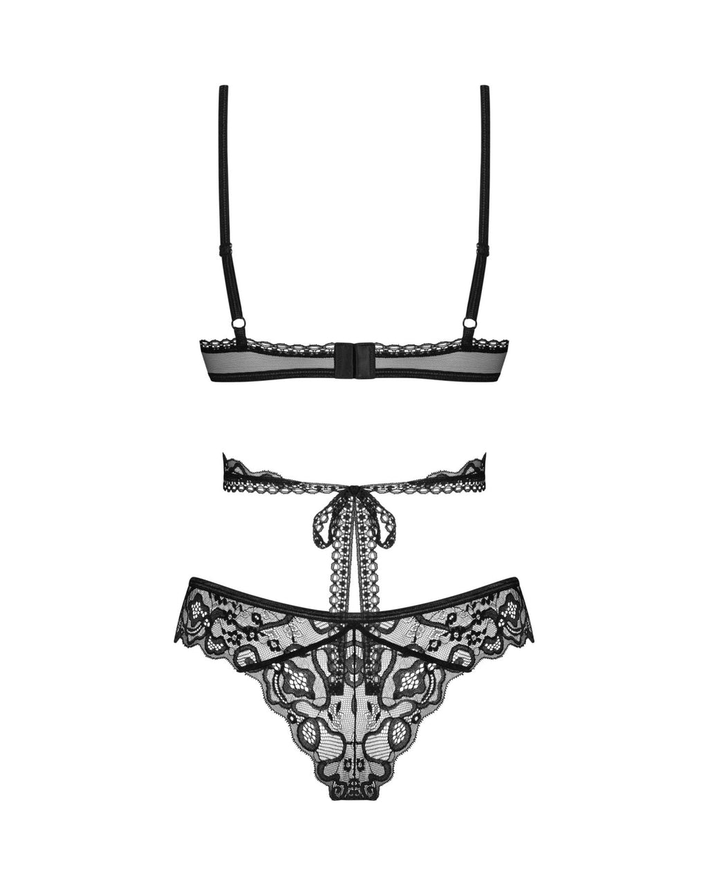 Комплект Obsessive Blomentis 2-pcs set, XS/S, мереживний, ліф із зав’язками на с