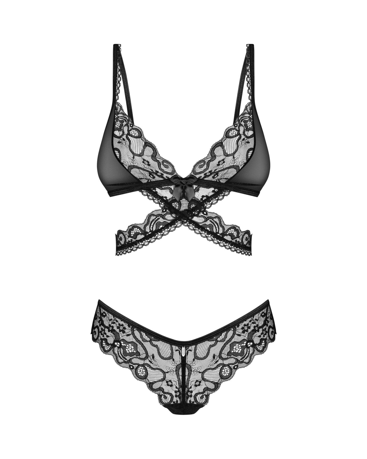 Obsessive (Польща) Комплект Obsessive Blomentis 2-pcs set, XS/S, мереживний, ліф із зав’язками на спині, трусики-сліпи