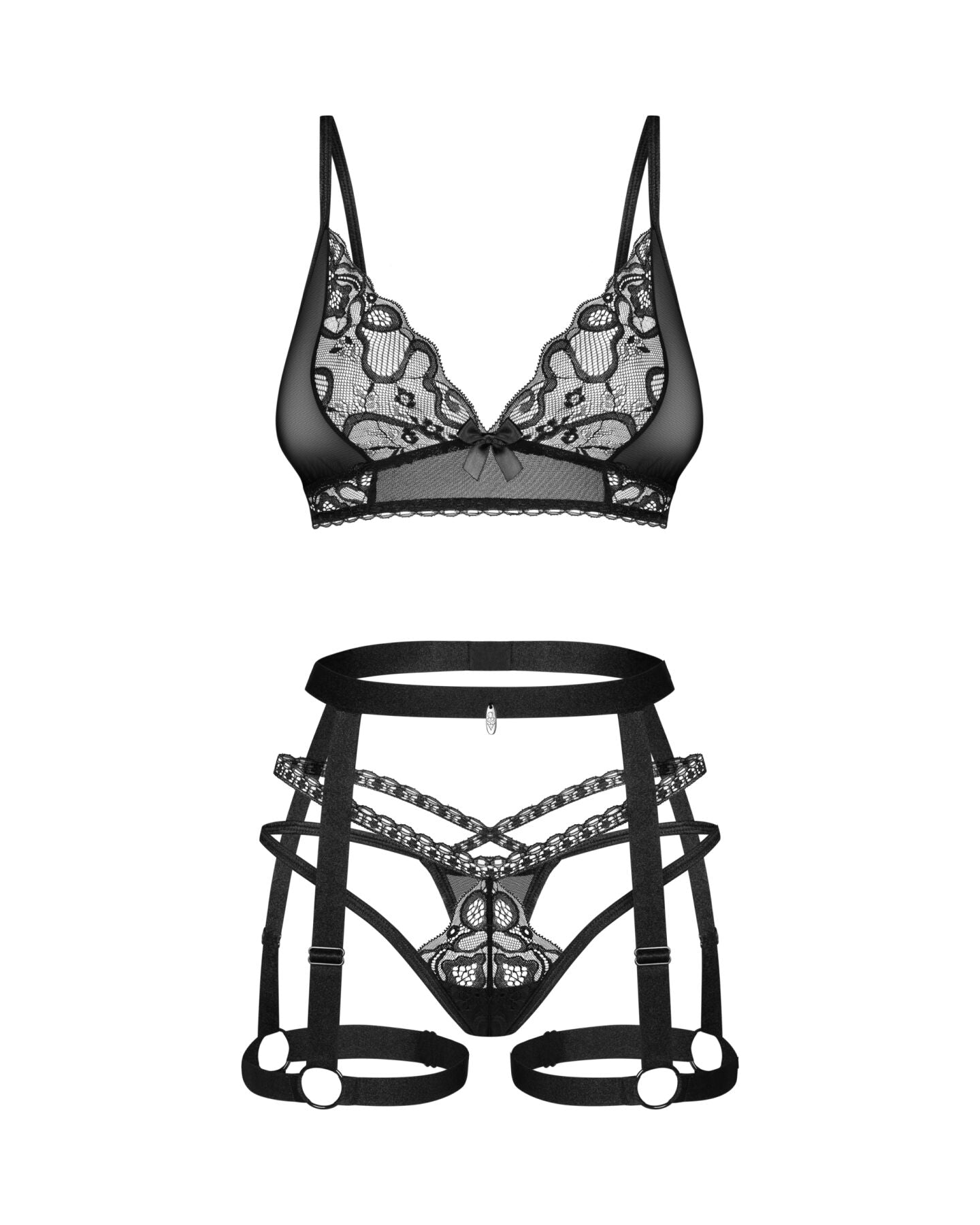 Obsessive (Польща) Комплект Obsessive Blomentis 3-pcs set, M/L, м’який ліф, стрінги зі стрепами, пояс із гартерами