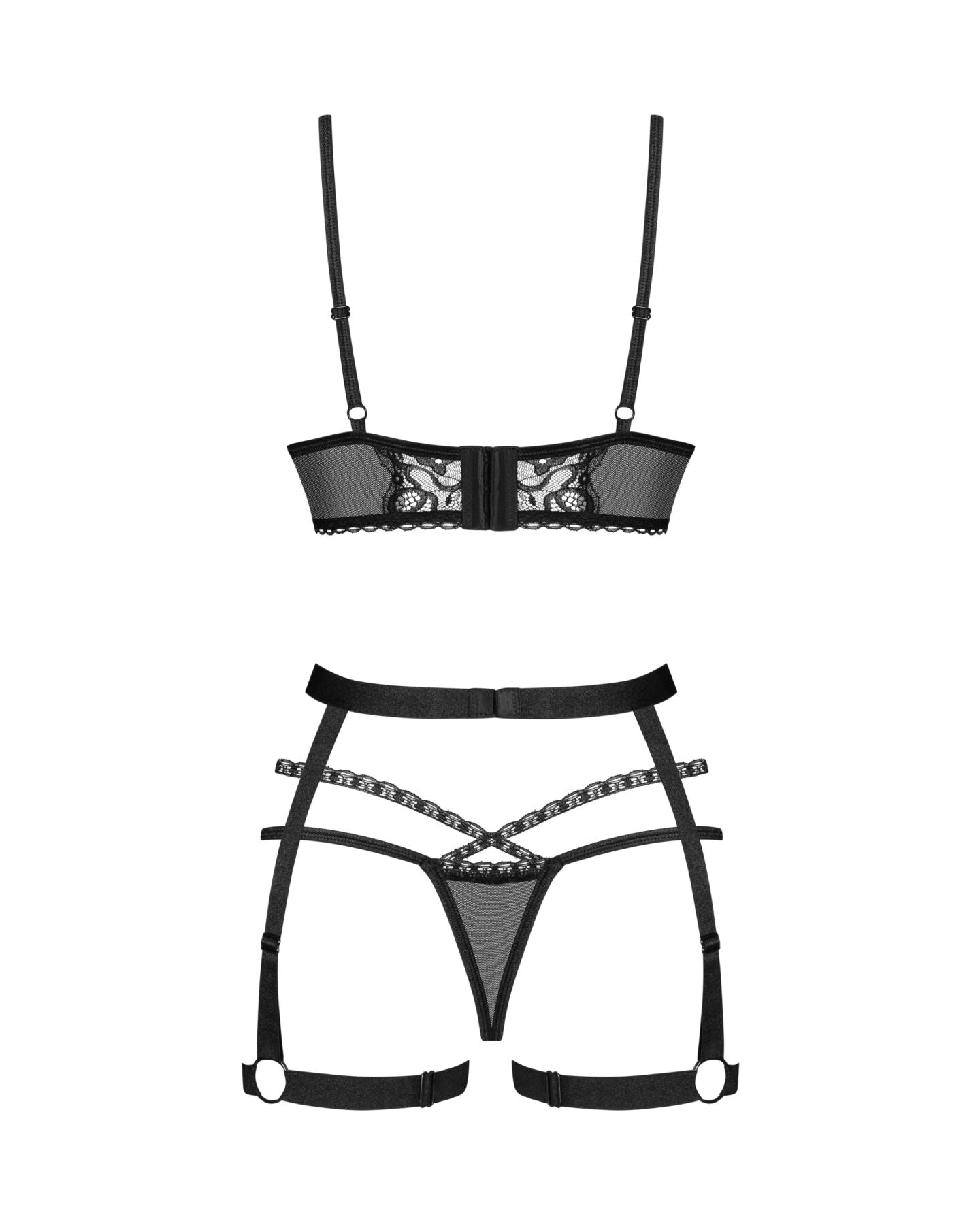 Obsessive (Польща) Комплект Obsessive Blomentis 3-pcs set, XL/2XL, м’який ліф, стрінги зі стрепами, пояс із гартерами