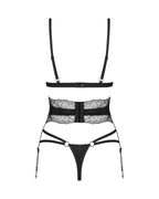 Комплект Obsessive Lobellis 3-pcs set,, ліф з м’якою чашкою, стрінги, пояс для панчіх