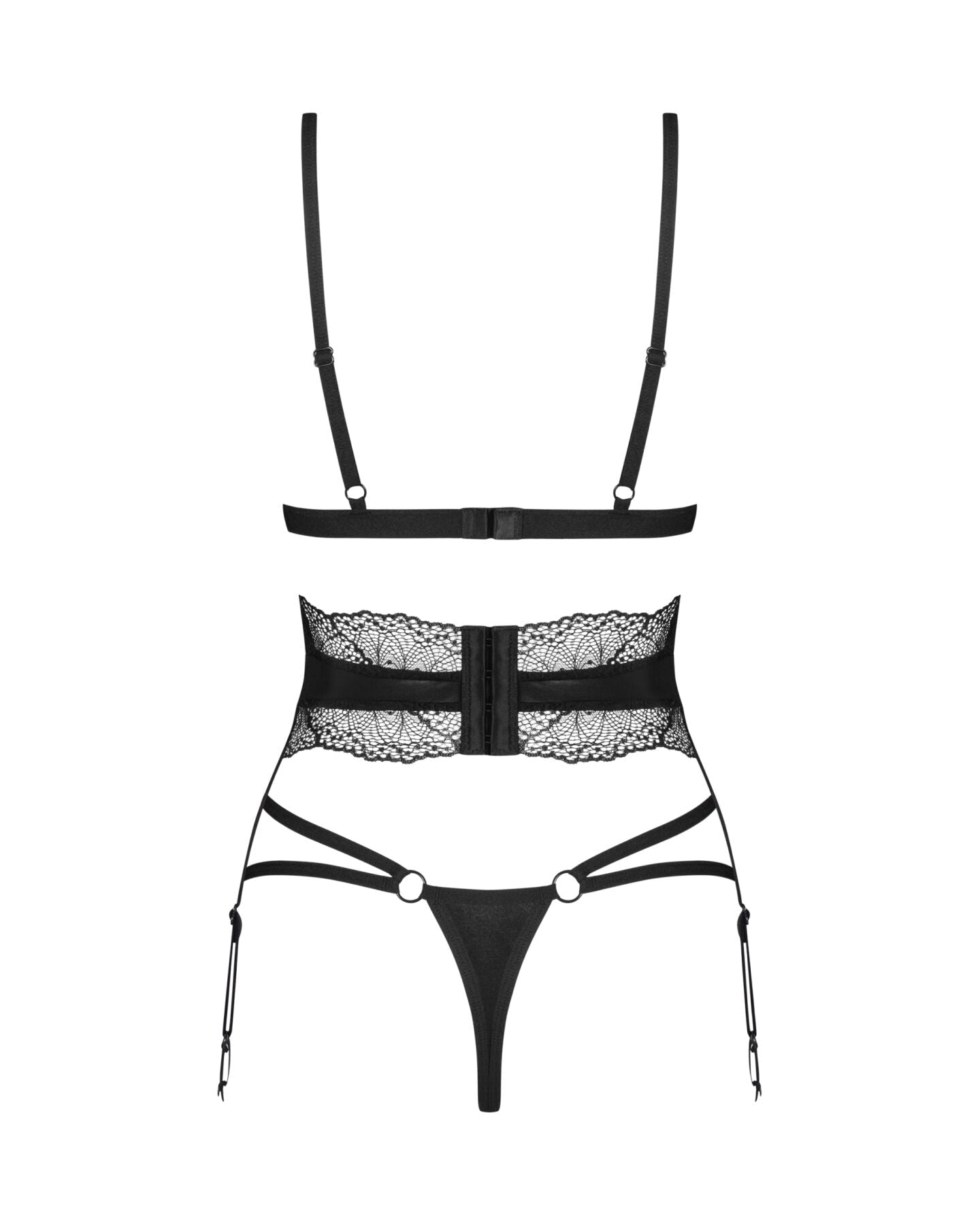 Комплект Obsessive Lobellis 3-pcs set, XS/S, чорний, ліф з м’якою чашкою, стрінг