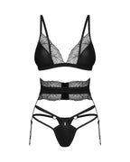 Комплект Obsessive Lobellis 3-pcs set, XS/S, чорний, ліф з м’якою чашкою, стрінг