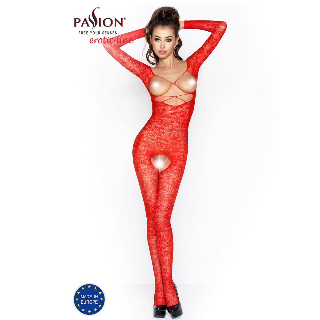 Passion (Польща) Бодістокінг Passion BS031 red, комбінезон з відкритими грудьми