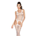 Passion (Польща) Бодістокінг Passion BS038 white, комбінезон, імітація панчіх і пояса