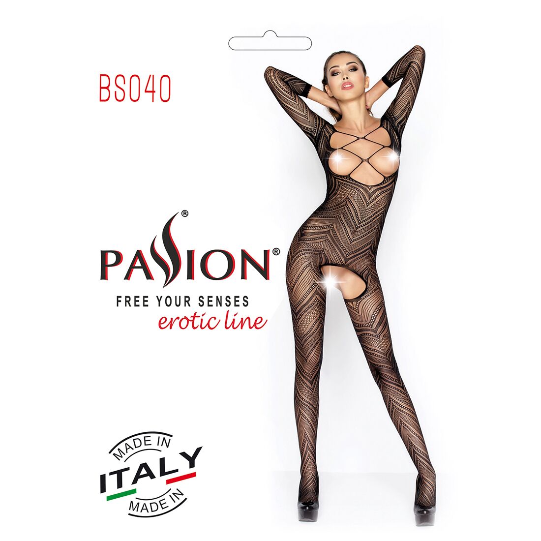 Passion (Польща) Бодістокінг Passion BS040 black, комбінезон з відкритими грудьми