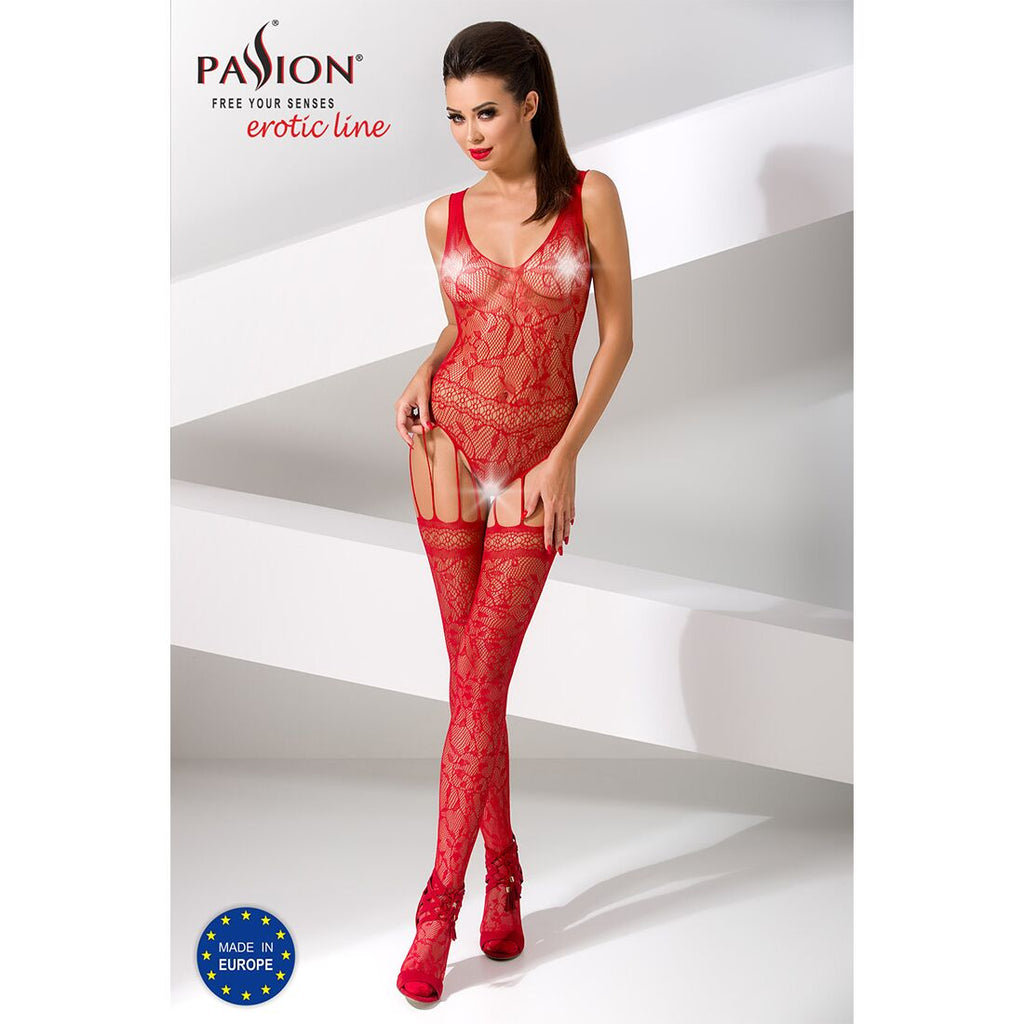 Passion (Польща) Бодістокінг Passion BS051 red, комбінезон, імітація панчіх і боді