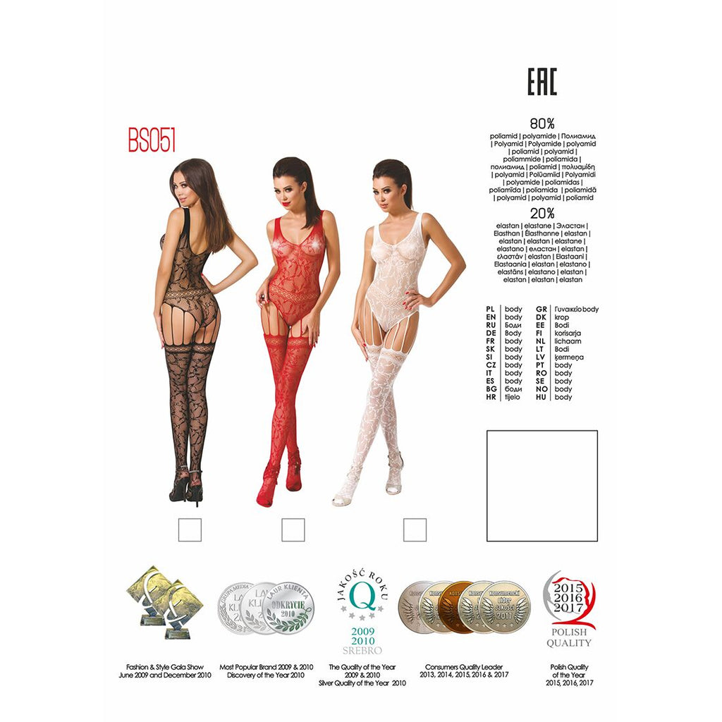 Passion (Польща) Бодістокінг Passion BS051 white, комбінезон, імітація панчох і боді