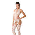 Passion (Польща) Бодістокінг Passion BS053 white, комбінезон, імітація панчох і пояса