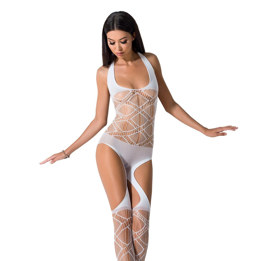 Passion (Польща) Бодістокінг Passion BS060 white, комбінезон, імітація трусиків і гольфів