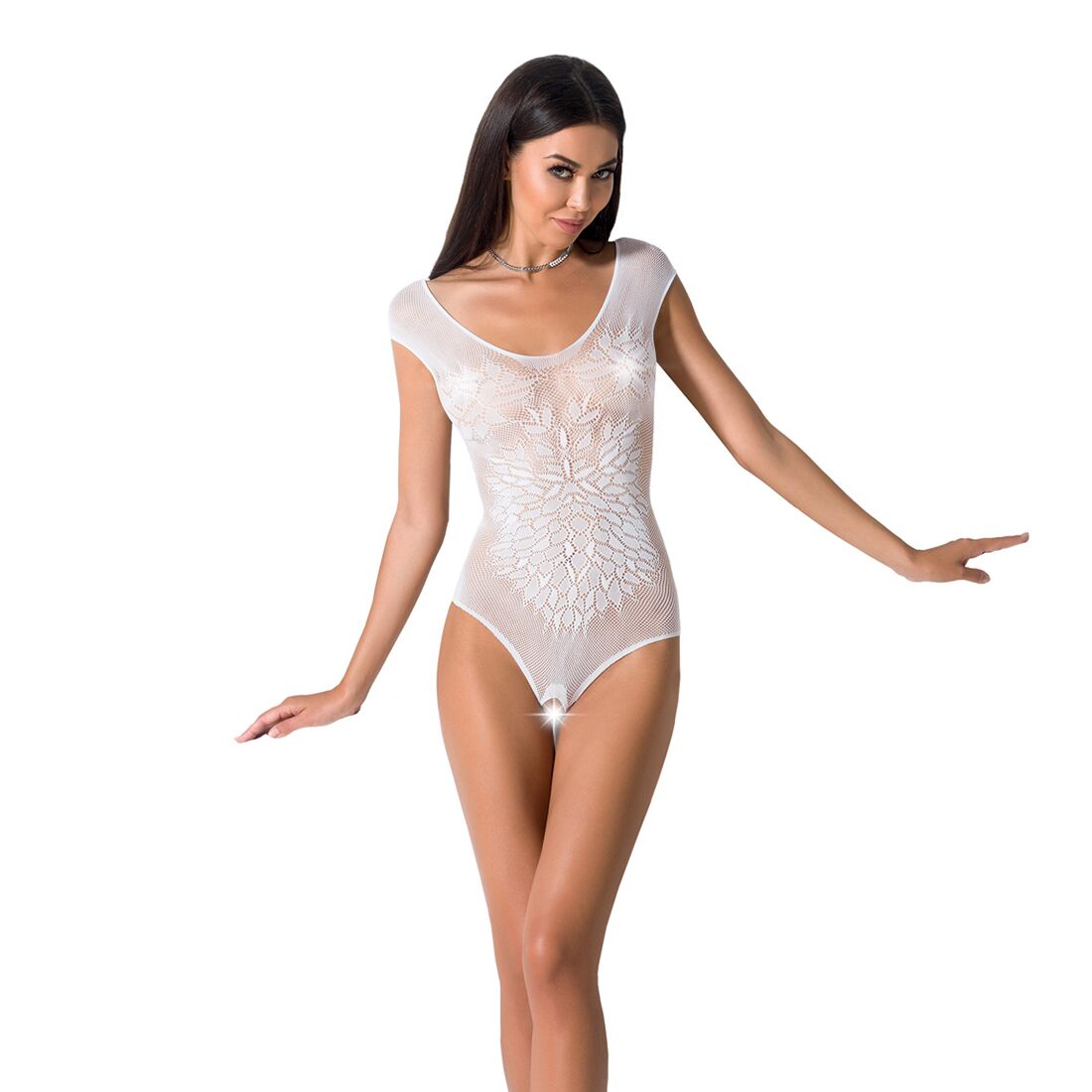 Passion (Польща) Бодістокінг Passion BS064 One Size, White, боді, закрите плече, відкритий доступ