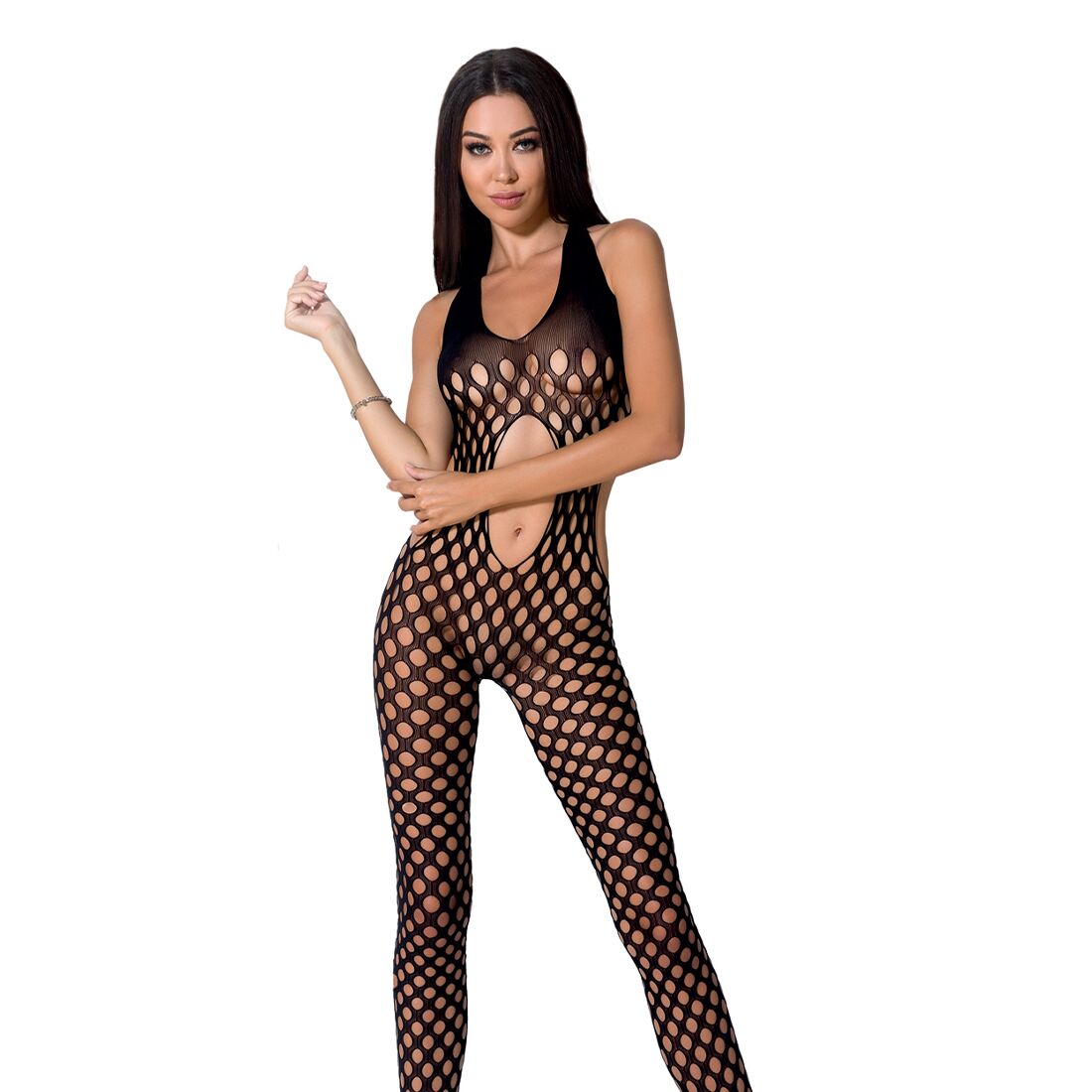 Passion (Польща) Сексуальний бодістокінг Passion BS065 One Size, Black, комбінезон, велика сітка