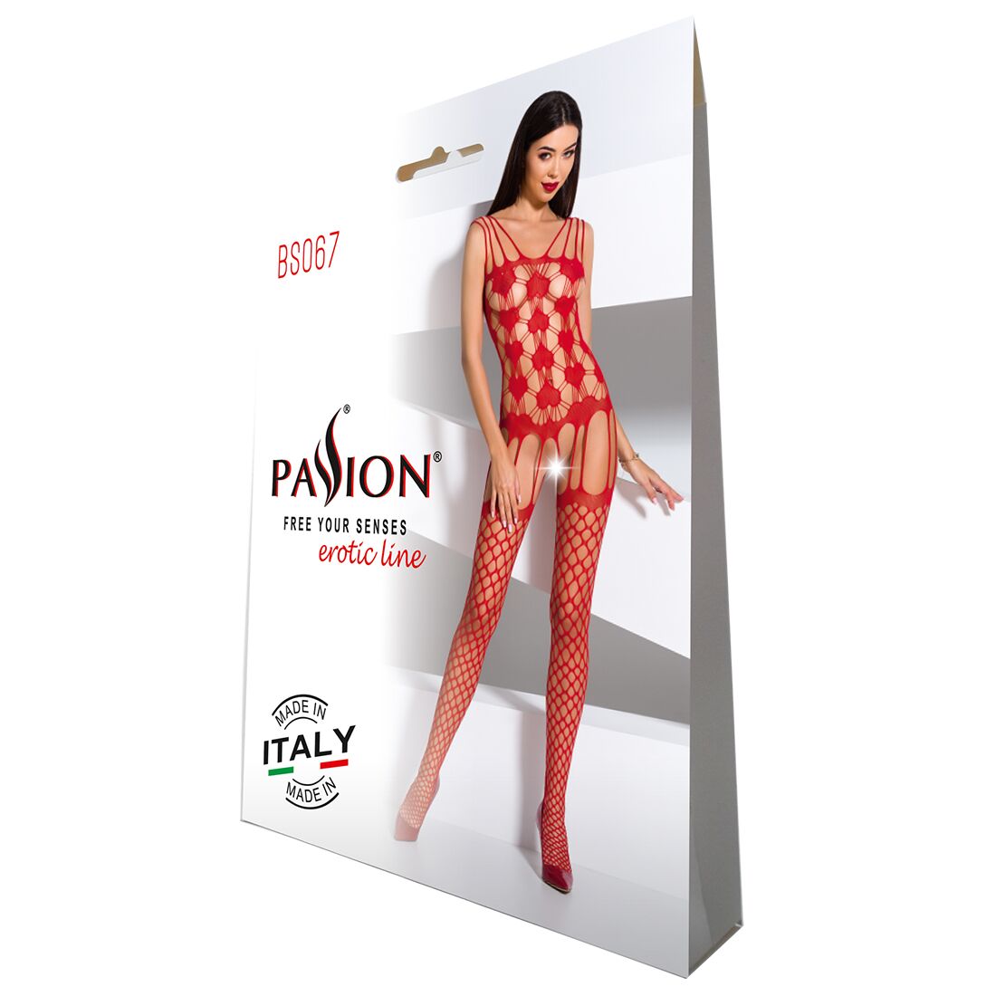 Passion (Польща) Бодістокінг Passion BS067 red, комбінезон, імітація панчох і топа на бретелях
