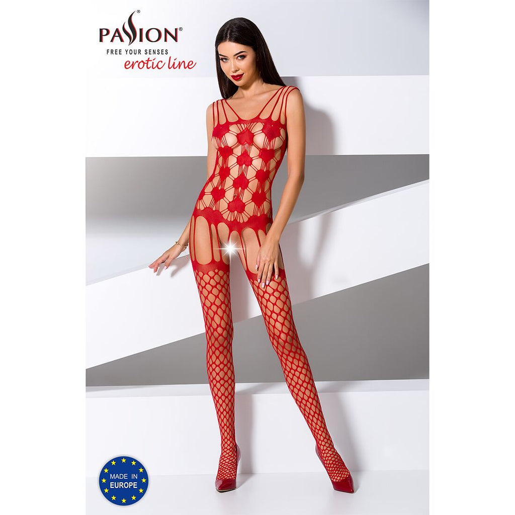 Passion (Польща) Бодістокінг Passion BS067 red, комбінезон, імітація панчох і топа на бретелях