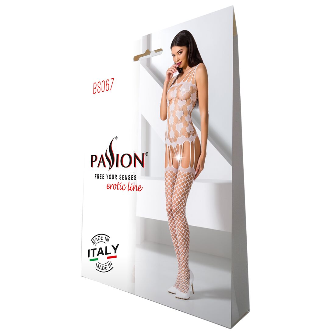 Passion (Польща) Бодістокінг Passion BS067 white, комбінезон, імітація панчох і топа на бретелях