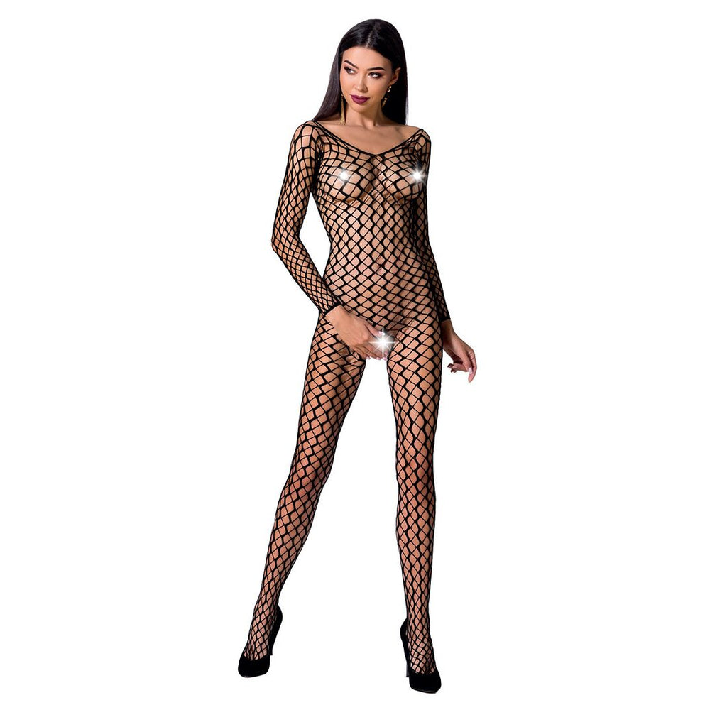 Passion (Польща) Бодістокінг Passion BS068 black, комбінезон, велика сітка, довгий рукав