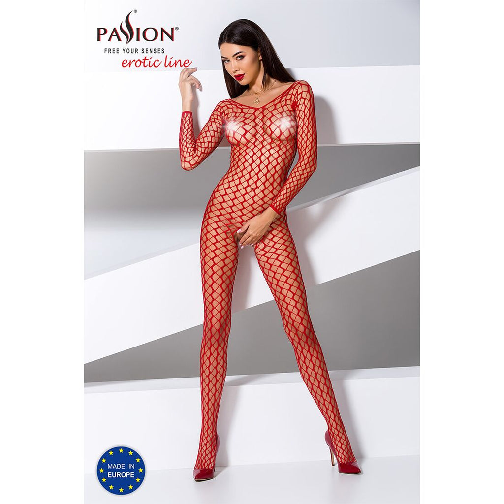 Passion (Польща) Бодістокінг Passion BS068 red, комбінезон, велика сітка, довгий рукав