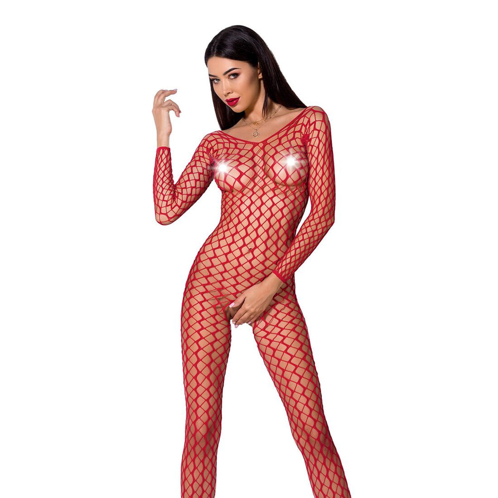 Passion (Польща) Бодістокінг Passion BS068 red, комбінезон, велика сітка, довгий рукав