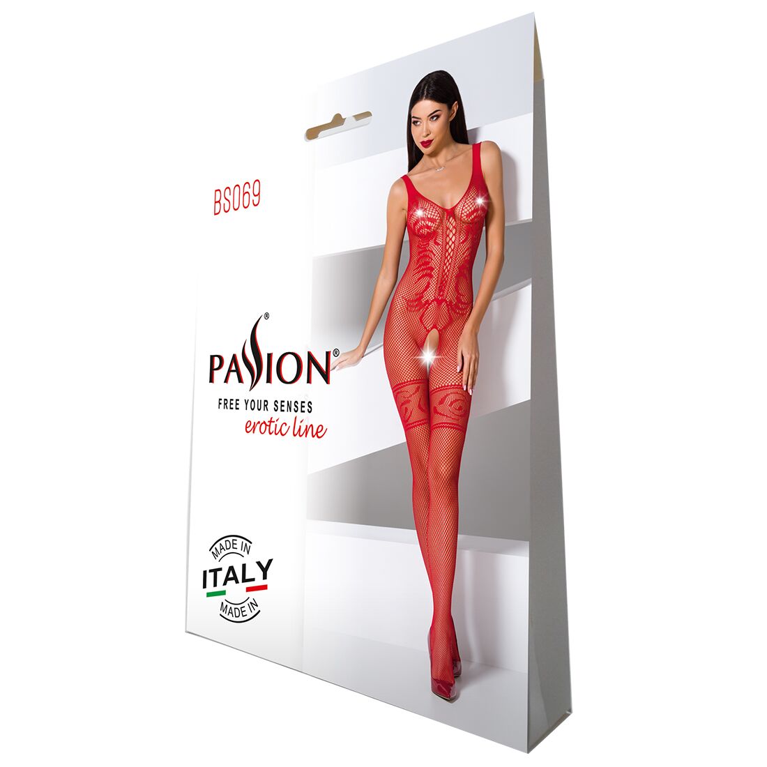 Passion (Польща) Бодістокінг Passion BS069 red, комбінезон, імітація панчох і боді