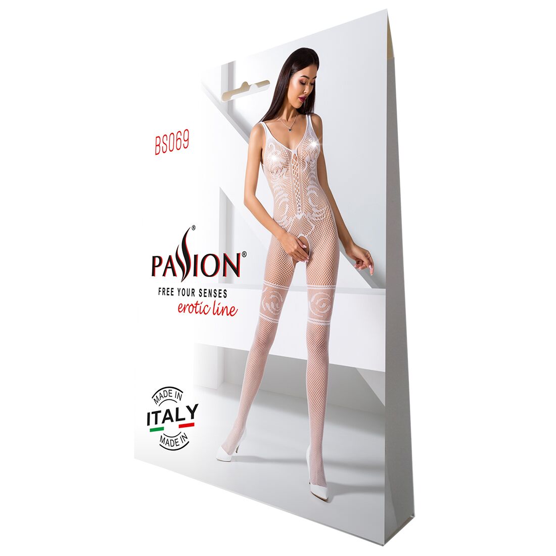 Passion (Польща) Бодістокінг Passion BS069 white, комбінезон, імітація панчох і боді