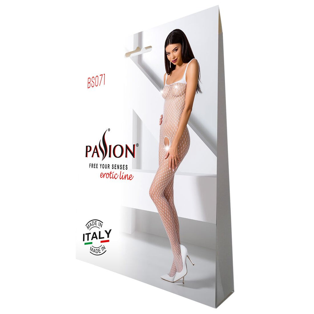 Passion (Польща) Бодістокінг Passion BS071 white, комбінезон на бретелях